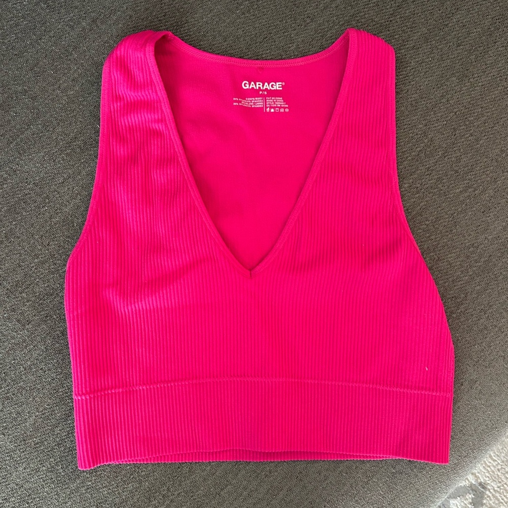 Garage Women's Hot Pink Ribbed V-Neck Tank Top